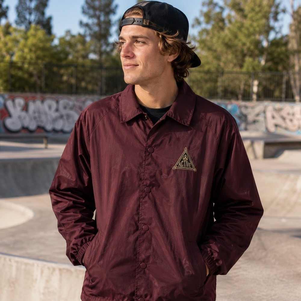Active Burgundy Lined Windbreaker Jacket Outdoors‎ Skater Athletic Utility M